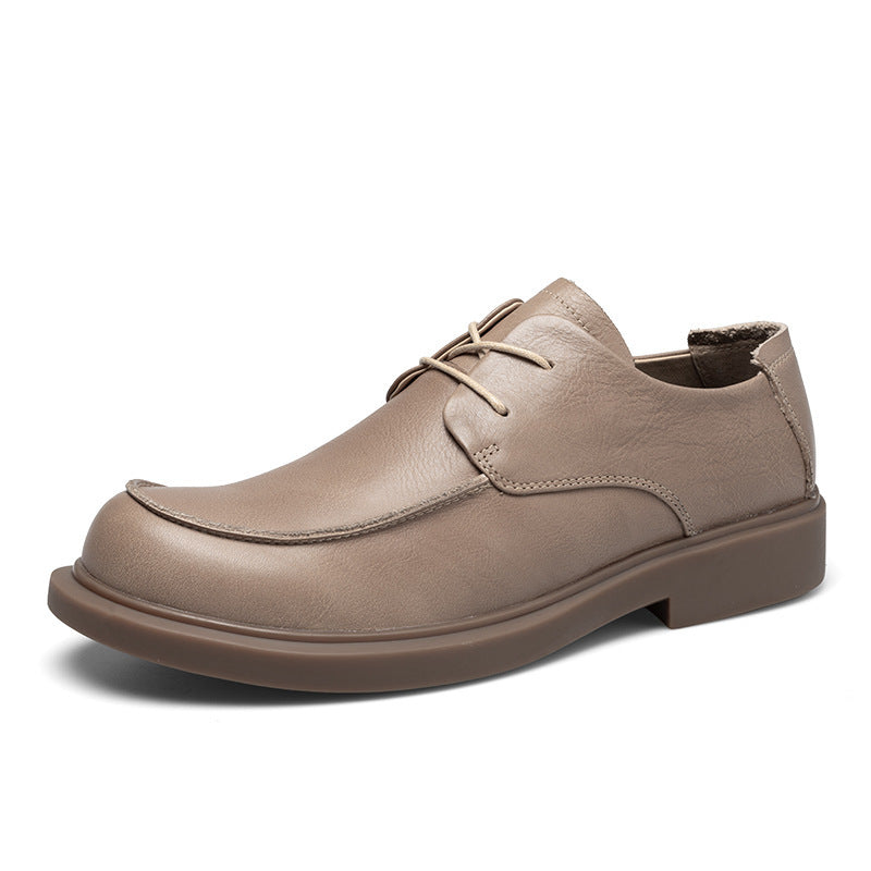 Zapatos de cuero con cordones y cabeza grande, zapatos casuales de cuero suave estilo británico