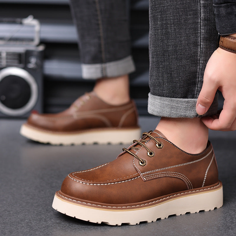 Botas Martin para hombre, estilo retro, estilo informal, estilo británico, botas de trabajo de caña baja, zapatos de cuero cabelludo grande que aumentan la altura