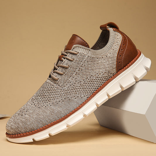 Zapatos casuales de hombre con diseño brogue británico, zapatillas ligeras y transpirables con superficie tejida voladora a la moda