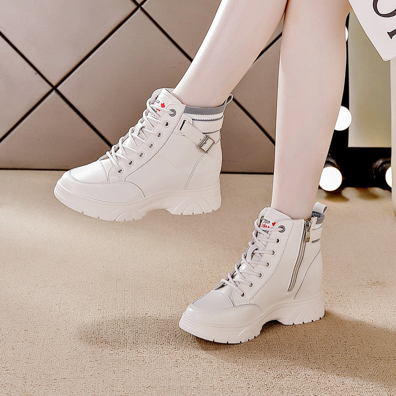 Leisure Height Increasing Insole Lace-up Side Zip Short Tube Boots