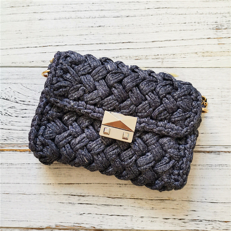 Sac à bandoulière fait main en tissu crocheté, petit sac à tricoter parfumé