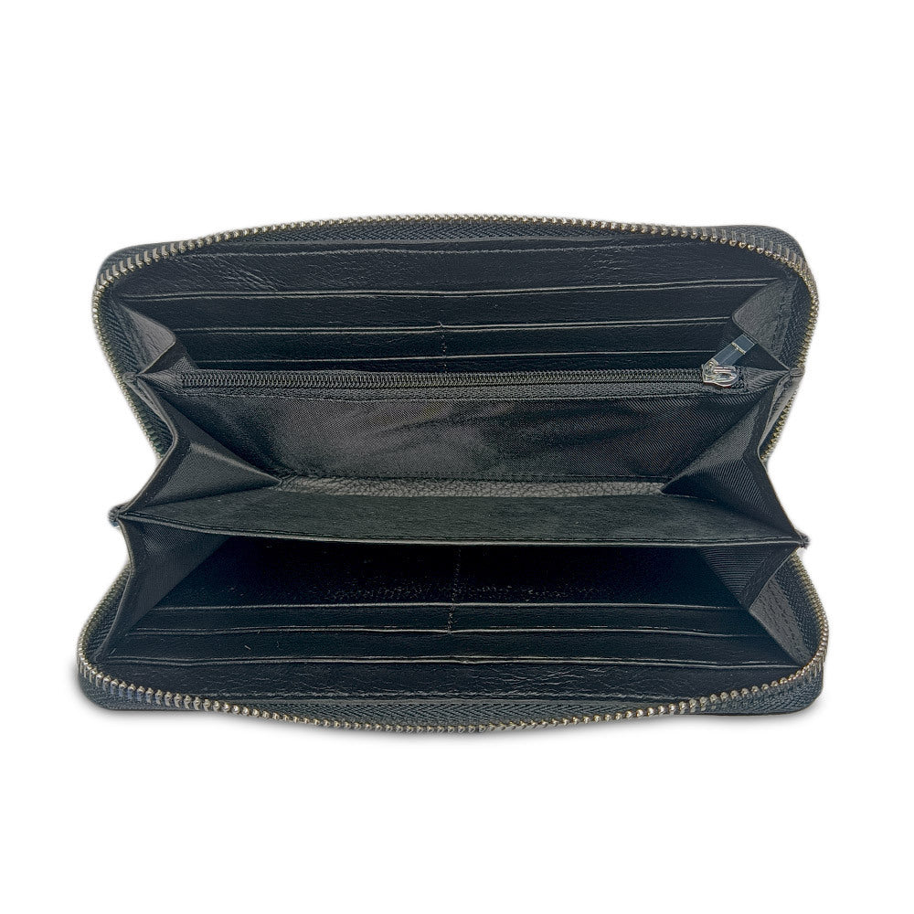 Single Zip Pebbled Classic Wrist Wallet In Leather