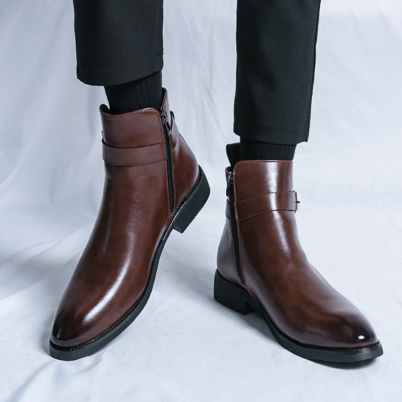 Botas Martin de caña media y cremallera lateral de cuero de estilo británico para hombre