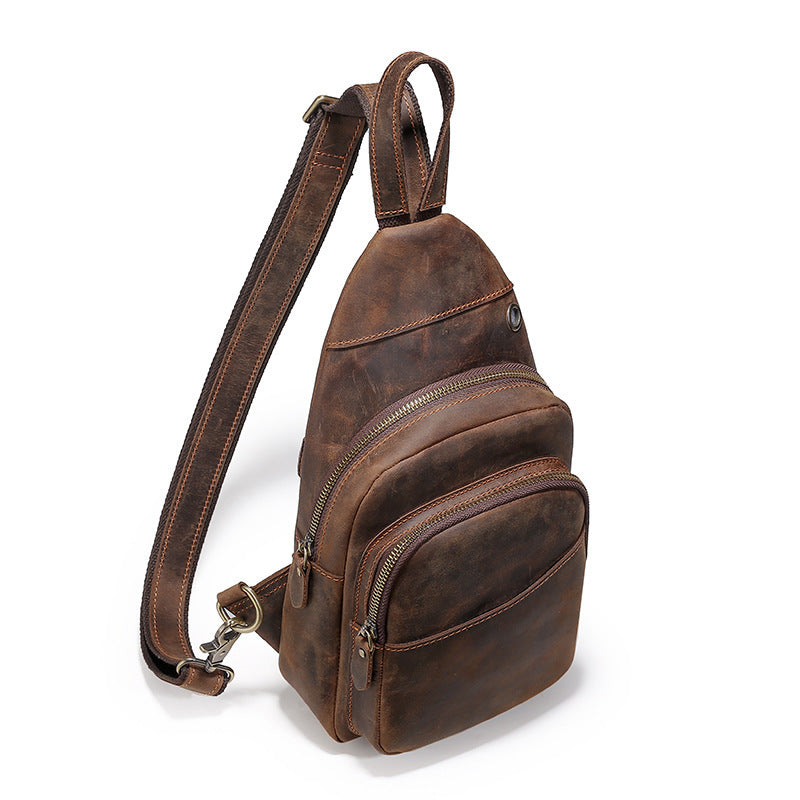 Bolso de pecho Crazy Horseskin para hombre, para actividades al aire libre