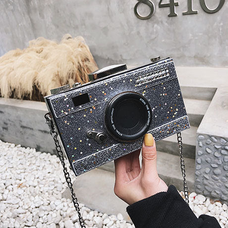 Bolso tipo caja para cámara con lentejuelas, sencillo y moderno para mujer