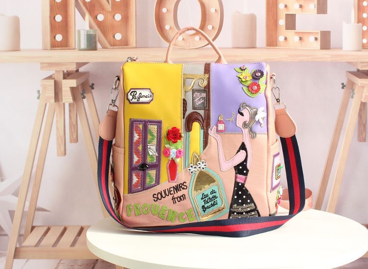 Korean Style Fashion Stitching Embroidery Creative Travel Bag