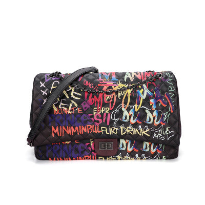 Bolso de hombro con cadena de rombos y fragancia pequeña con grafiti de colores estilo coreano