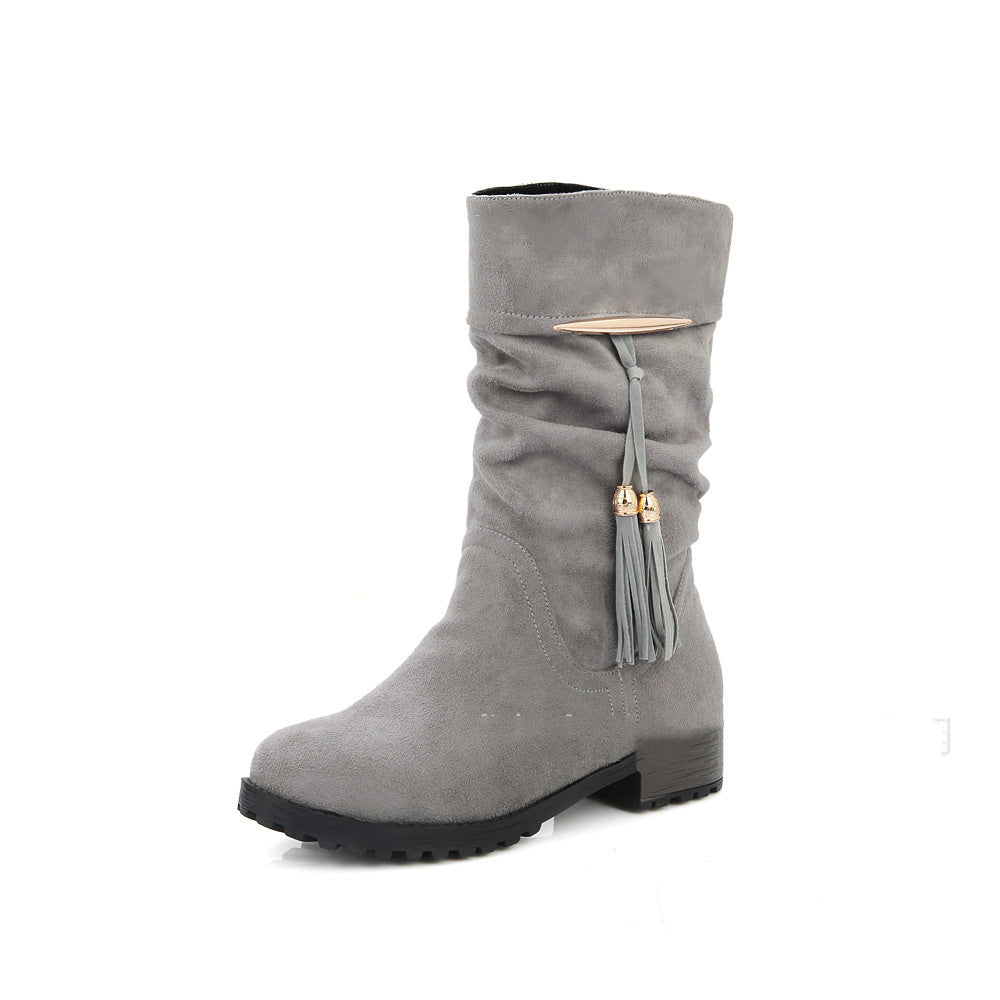 Low Heel Round Toe Bowknot Tassel Sleeve Female Boots