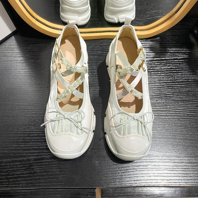 Model Style Ballet Sneakers Thick Bottom Pearl Rhinestone