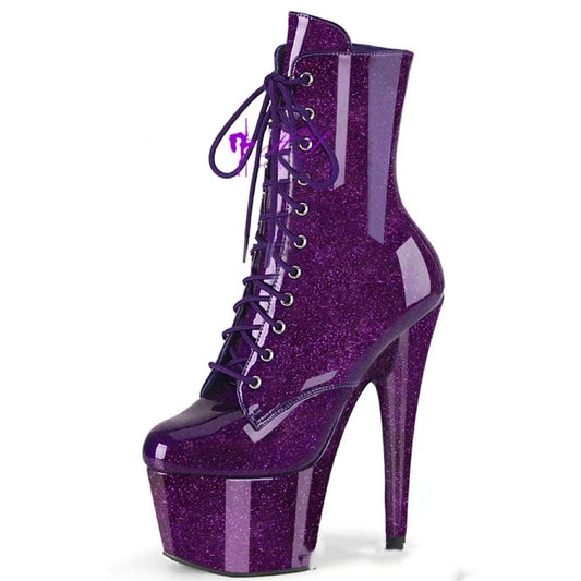 Talons hauts sexy pour pole dance avec miroir en cristal nacré de 17 cm