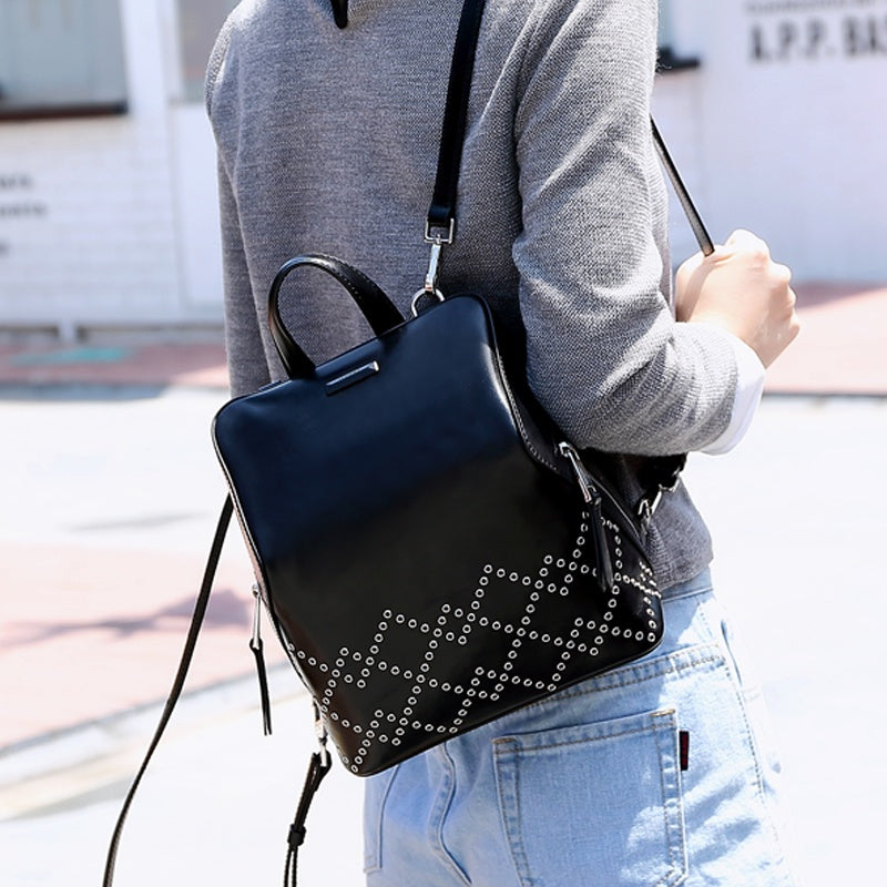 Sac à rivets en cuir antivol simple et tendance pour loisirs