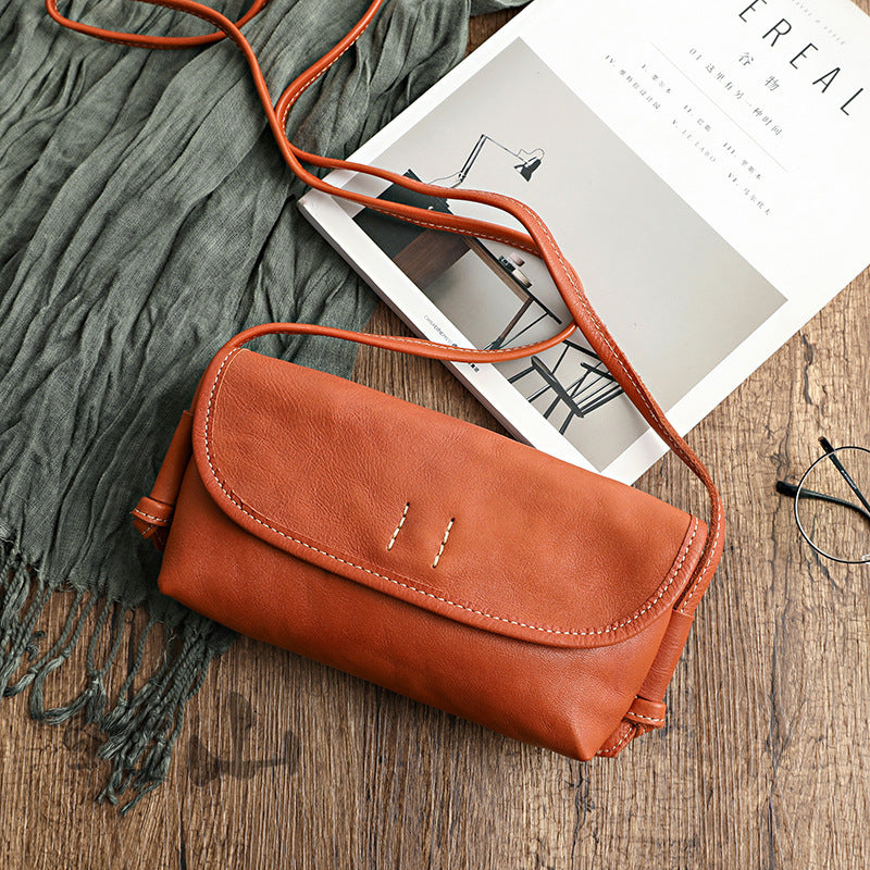 Vintage Literature Style Horizontal Soft Leather Shoulder Bag