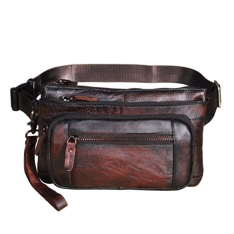 Retro-style First Layer Cowhide Chest Bag Inclined Back