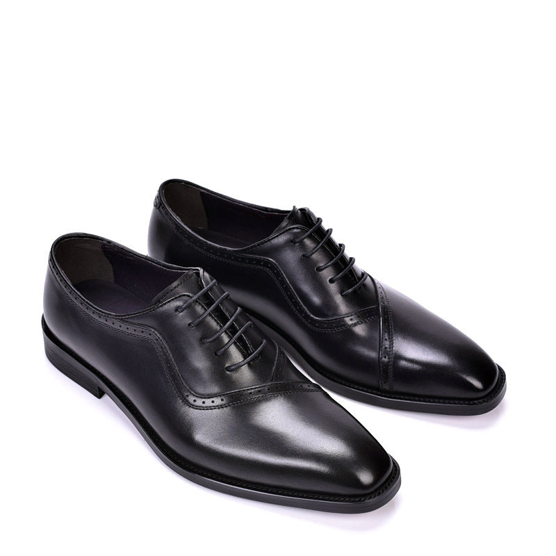 Spring And Autumn Men's Block Leather Shoes With British Pointed Toe