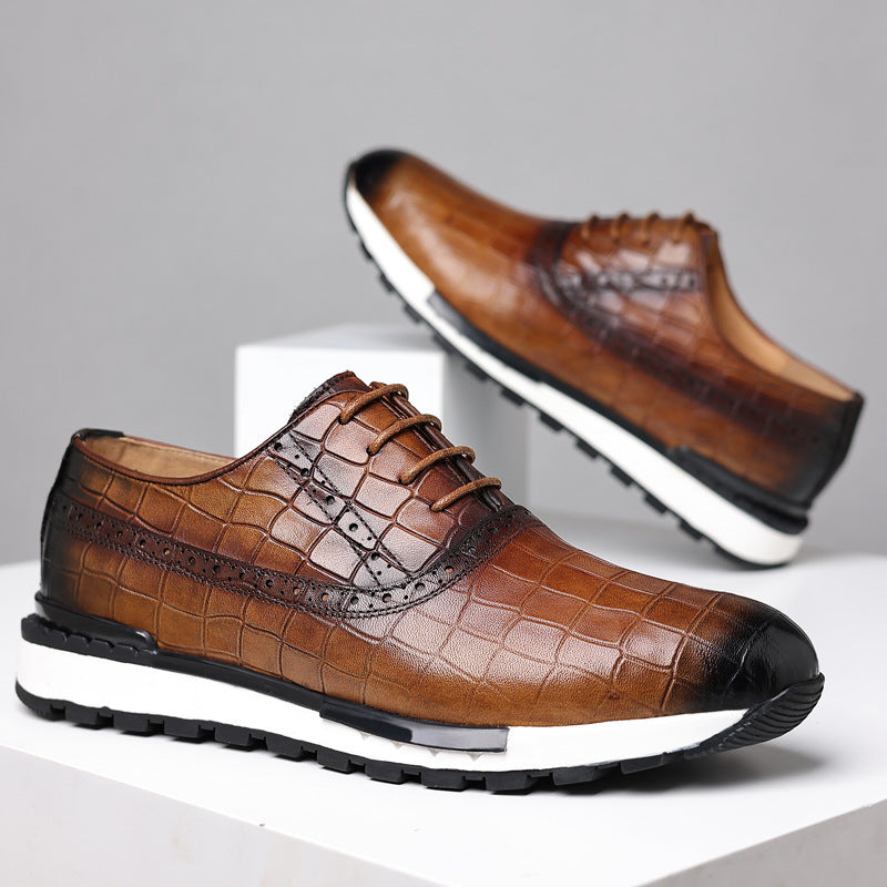 Zapatos casuales de piel de becerro con cordones estilo británico para hombre