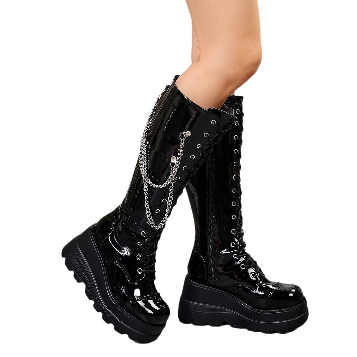 Botas altas de tubo largas estilo retro americano para chica sexy