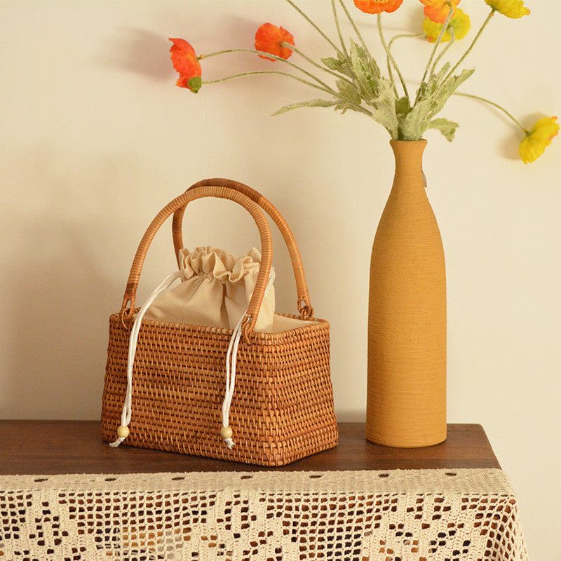 Storage Picnic Outing Basket Hand-woven Rattan Handbag