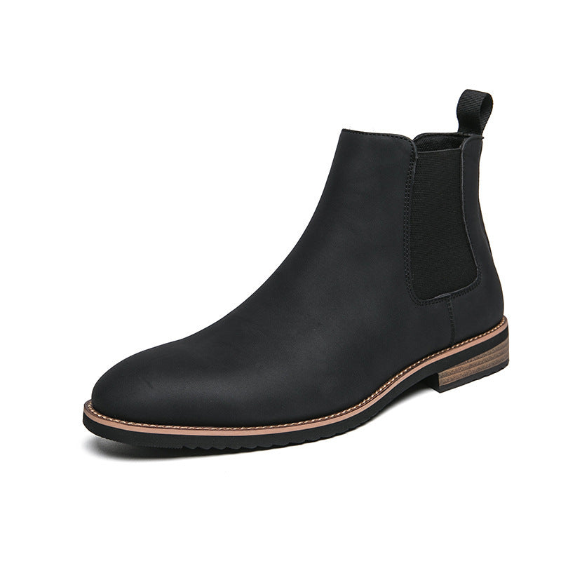 Zapatos de cuero con punta alta y talla grande, botas Chelsea con punta británica para hombre