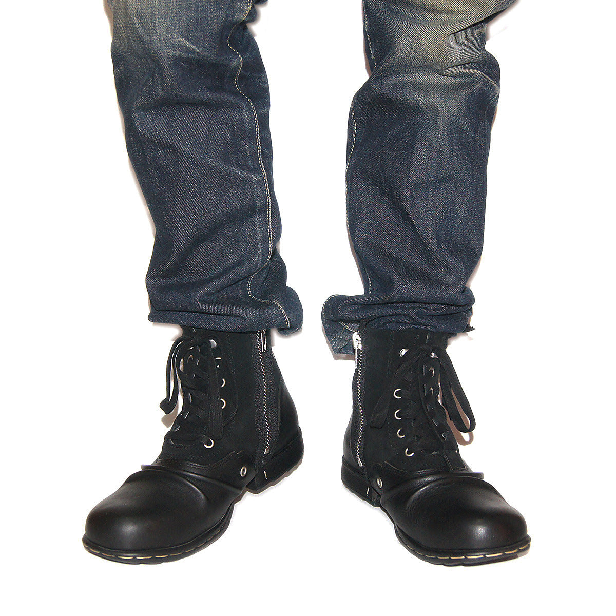 Bottes montantes en cuir pour hommes, grandes tailles