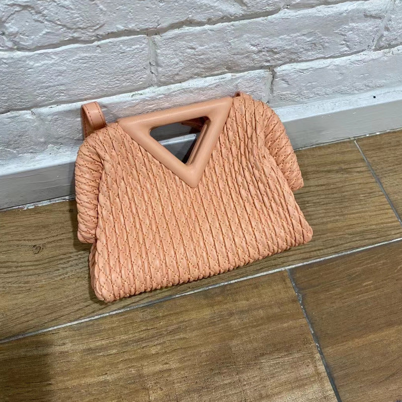 Sac à main en cuir pour femme en forme de nuage, triangle inversé froissé et brodé