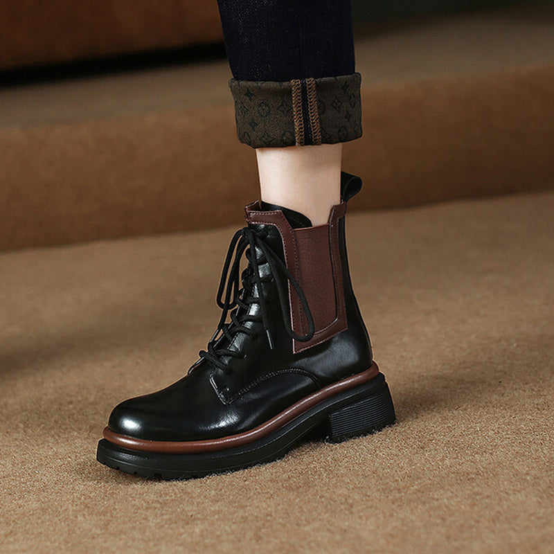 Mid Heel Single Boots Round Toe Colorblock