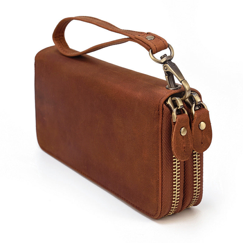 Bolso de mano de cuero doble vintage para hombre