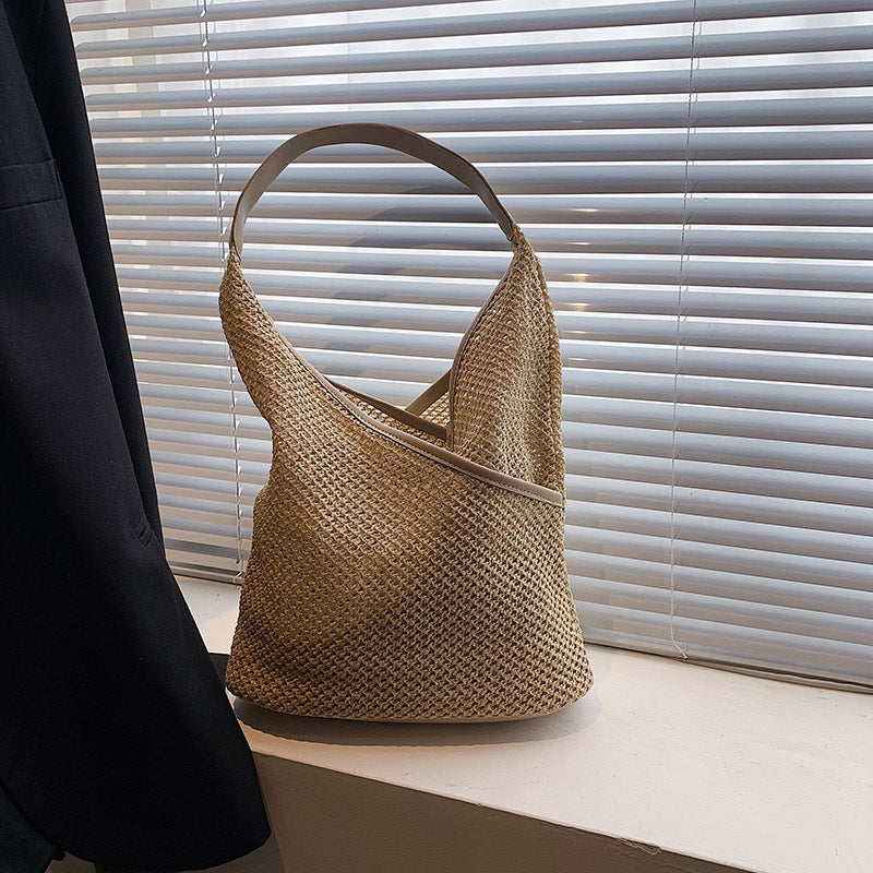 Sac à bandoulière en paille de grande capacité pour femme