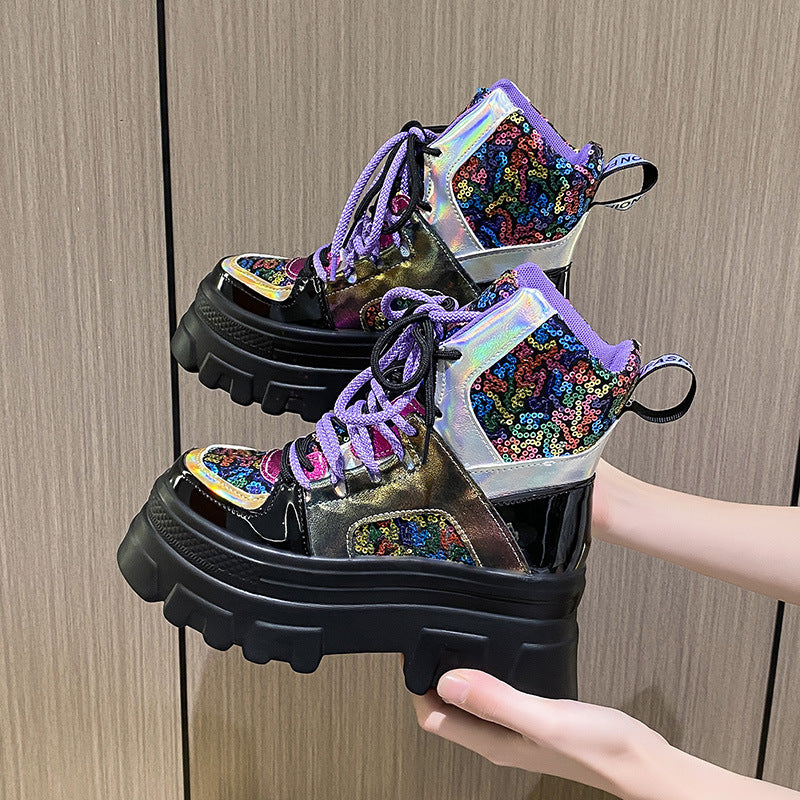 Botas Martin de tacón alto y punta redonda con contraste de colores brillantes para mujer