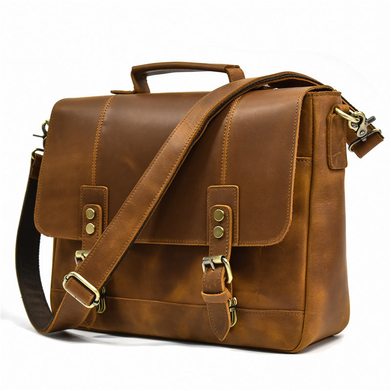 Sac fourre-tout en cuir Crazy Horse pour homme avec documents officiels