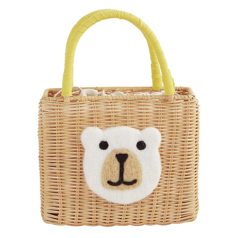 Bolsa de paja informal hecha a mano con forma de oso, portátil, para fiestas de verano, reuniones y picnic