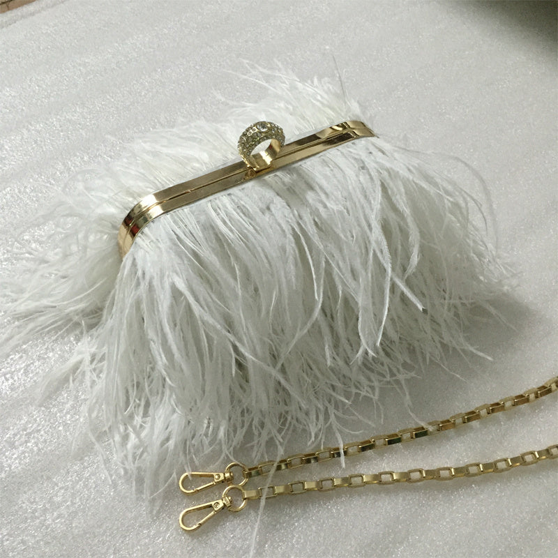 Bolso de mano con cadena para cena con plumas de marca de moda tailandesa