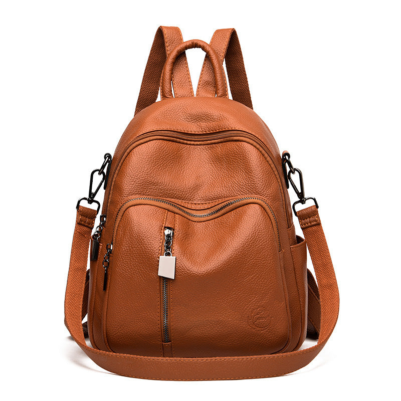 Trendy Korean Version Fashion All-match Ladies Backpack Casual Pu Soft Leather Personality