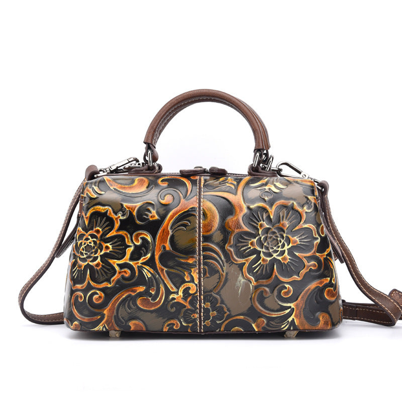 Women's First Layer Cowhide Personalized Hand-printed Handbag