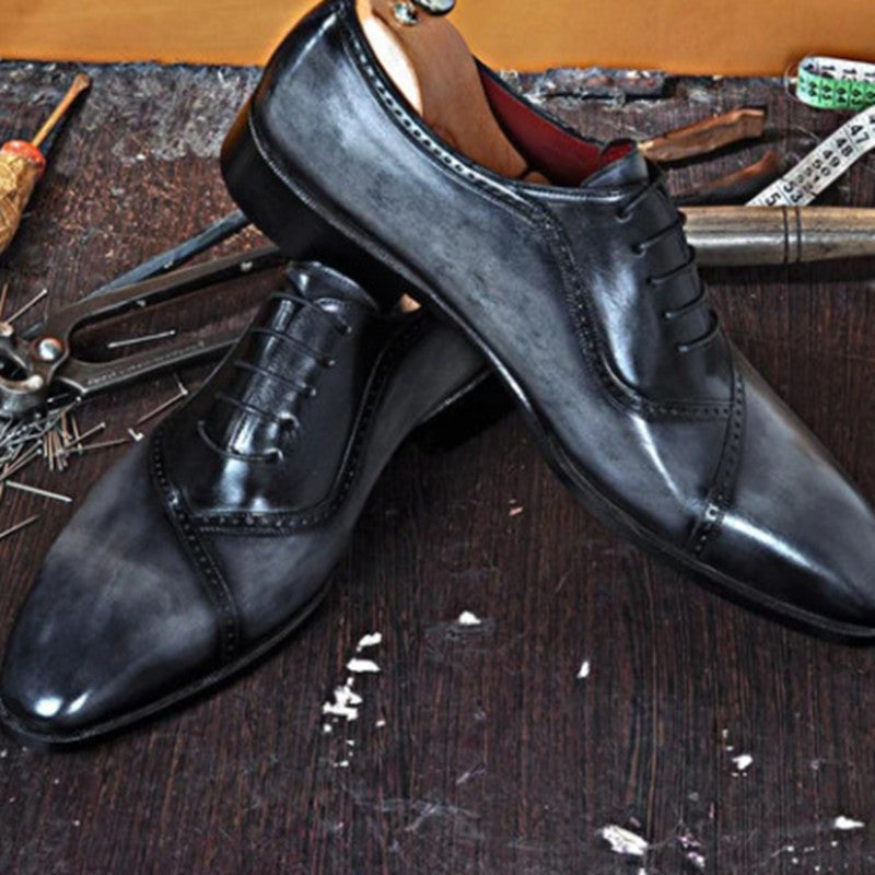 Chaussures en cuir à lacets à bout rond pour hommes, décontractées et à dégradé de couleurs