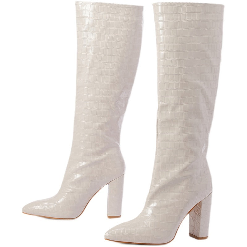 Women's Pointed Toe Chunky Heel Over Knee Boots