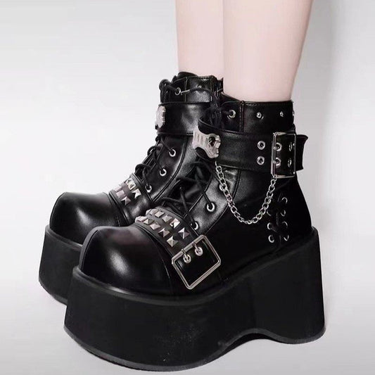 Hebilla de cinturón punk Plataforma Zapatos Y2g Zapatos de plataforma góticos Botas