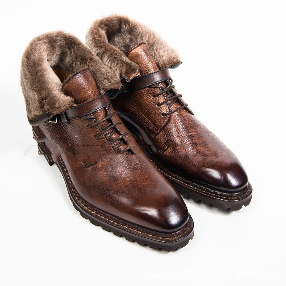 Bottes basses à talon épais et à lacets sur le devant pour hommes, style britannique, à tête ronde et à bout rond