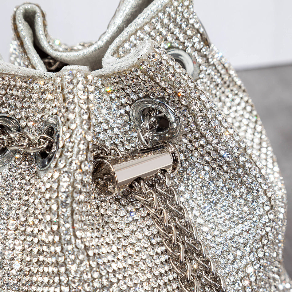 Bolso brillante lleno de diamantes con incrustaciones de diamantes, bolso retro de metal