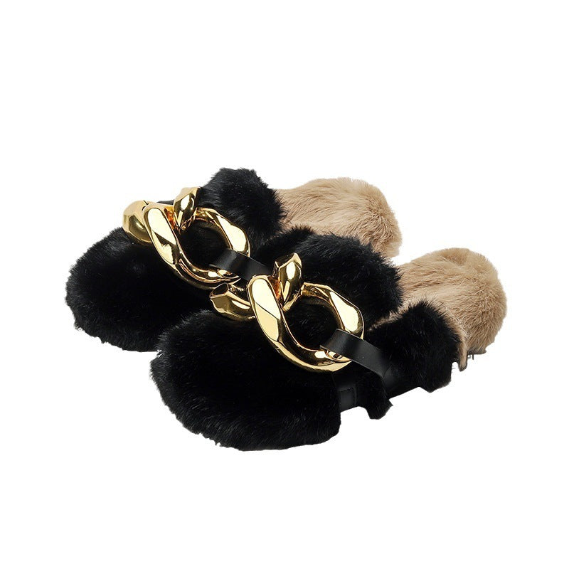 Women's Fashion Outerwear Fleece-lined Mink Fur Platform Slippers