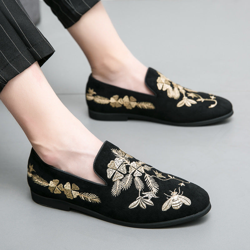 Men's Embroidery Fashion Embroidery Business Leather Shoes