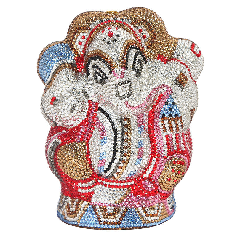 Bolso de mano con cadena y forma de elefante con diamantes hecho a mano para mujer