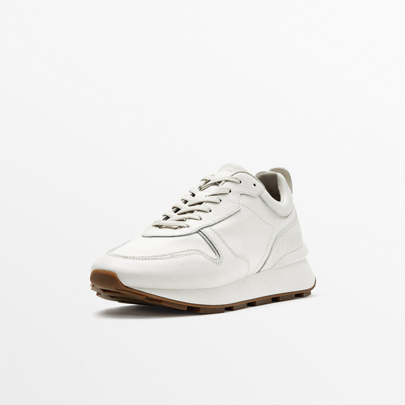 Chaussures plates à bout rond en cuir blanc pour hommes