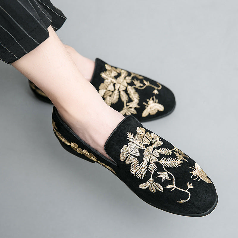 Men's Embroidery Fashion Embroidery Business Leather Shoes