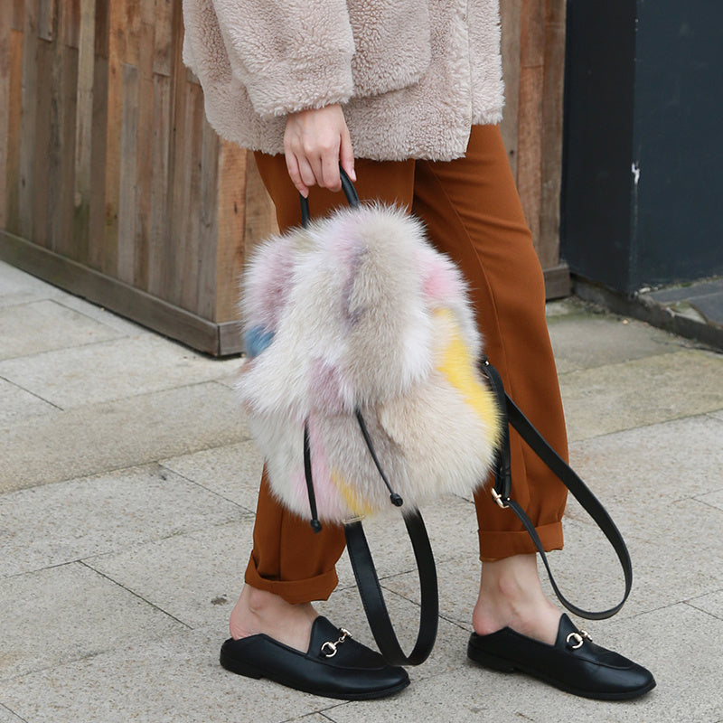 Bolsos de piel de zorro de moda y casuales Mochila de pelo real