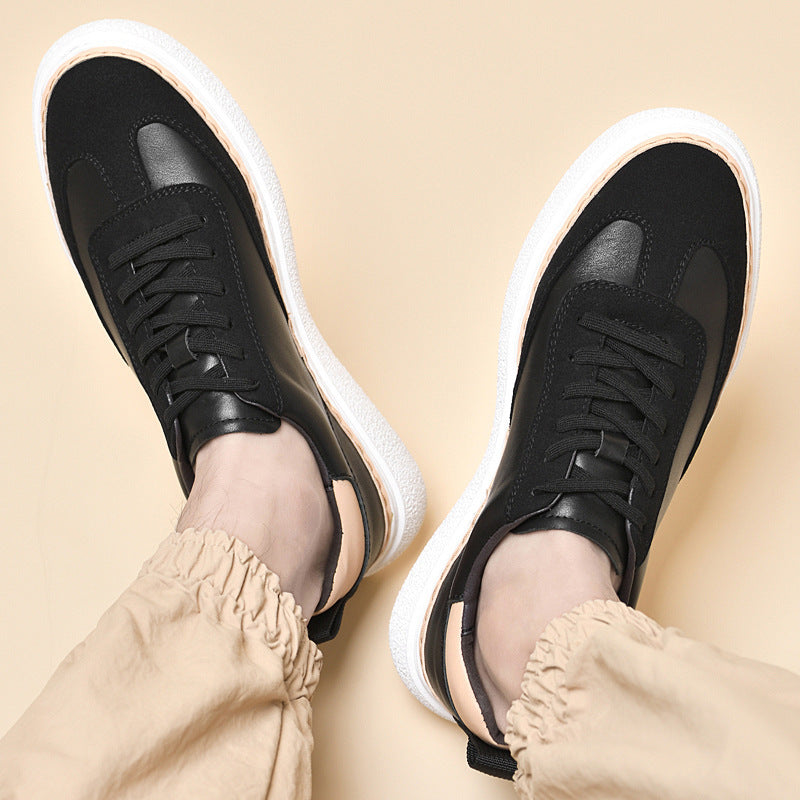 Thick-soled Sneakers Stitching Top Layer Cowhide Trendy Casual Sneaker