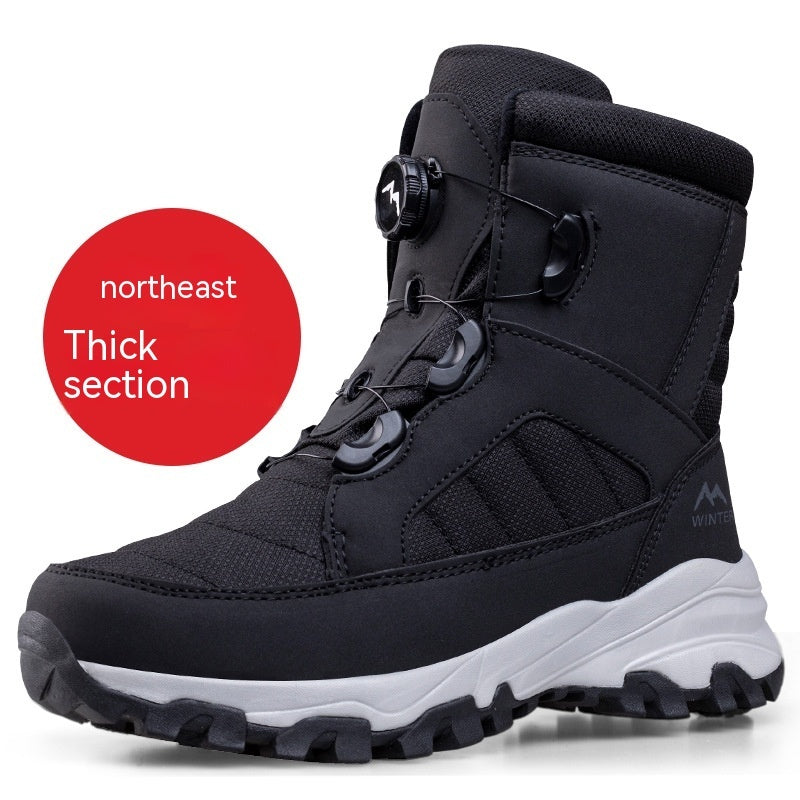 Botas de nieve con botones para hombre y forro polar grueso para mujer