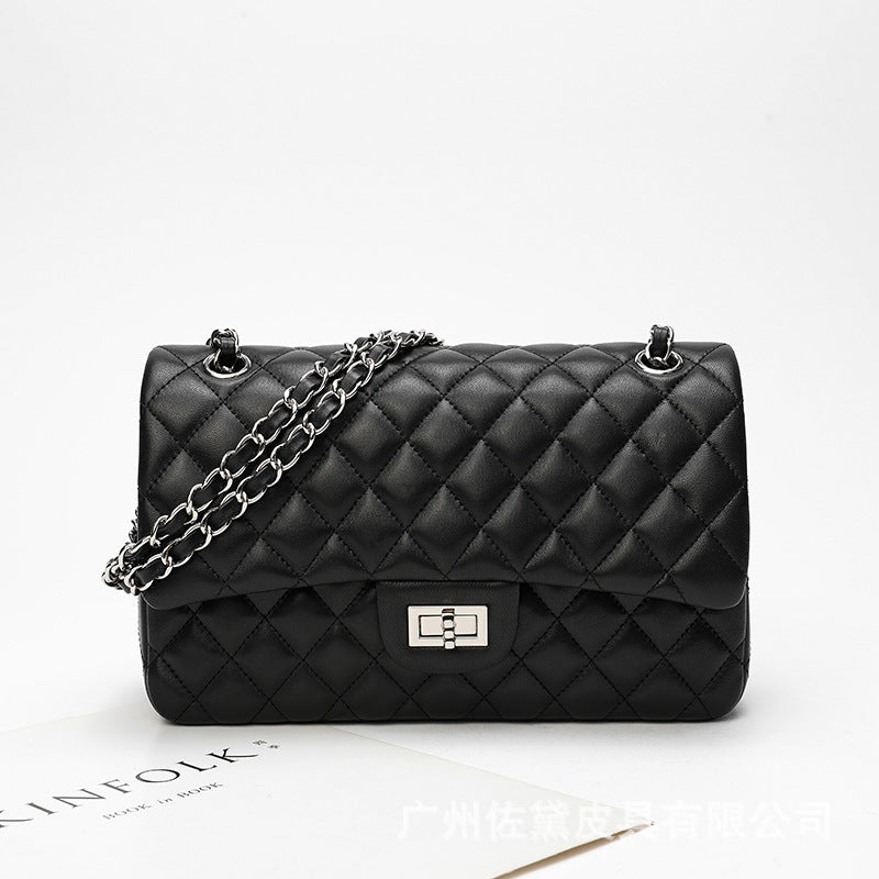 Sac à main en cuir noir avec chaîne en diamant pour femme