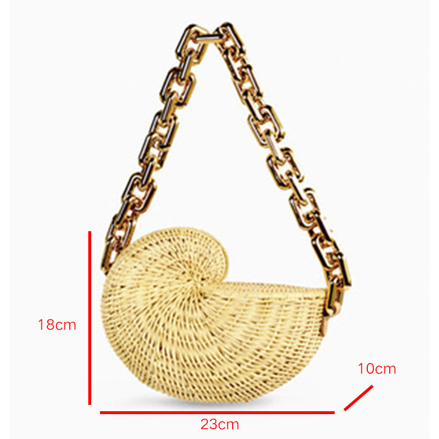 Straw Conch Shell Shaped Acrylic Chain Shoulder Bag