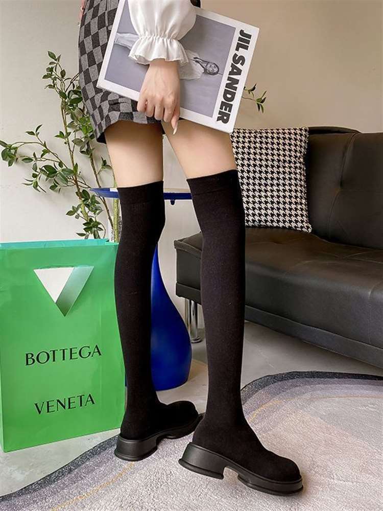 Calcetines y botas hasta la rodilla elásticos de punto versátiles de manga larga para mujer