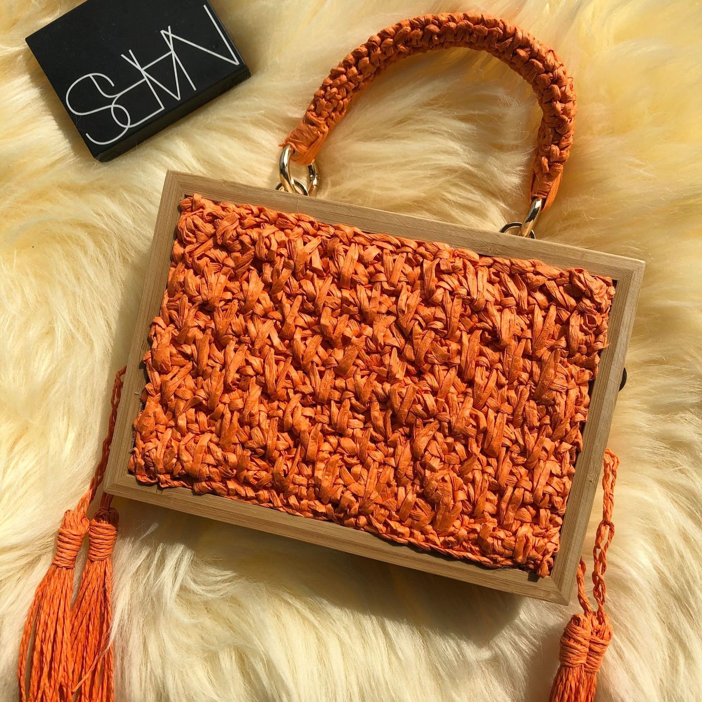 Wooden Frame Straw Bag